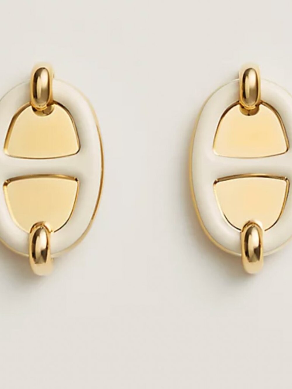 Hermes Mini Maillon Pendant Enamel Yellow Gold Plated Earrings